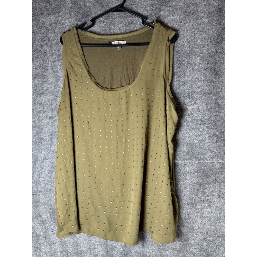 Jennifer Lopez Olive Green Studded Mixed Media Sleeveless Top Plus 1X Womens